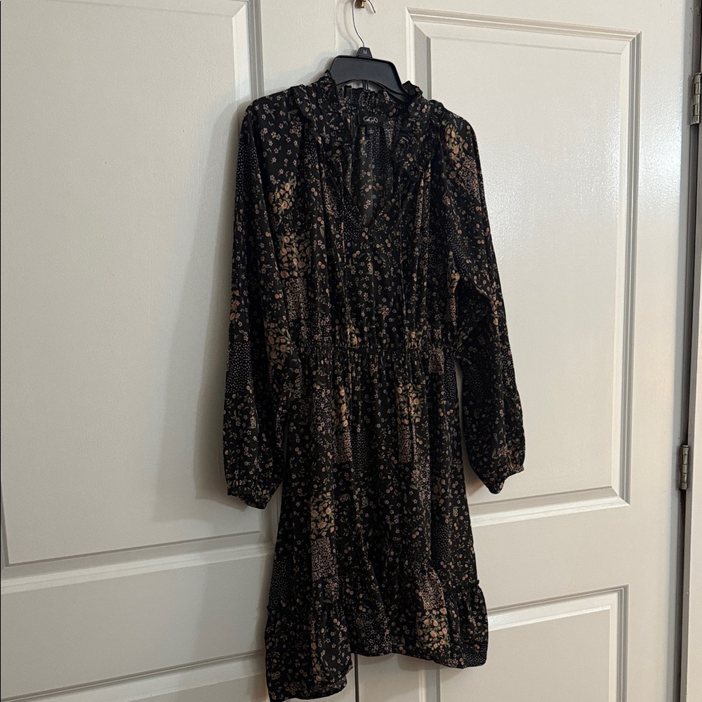 Chic Black Floral Long Sleeve Dress